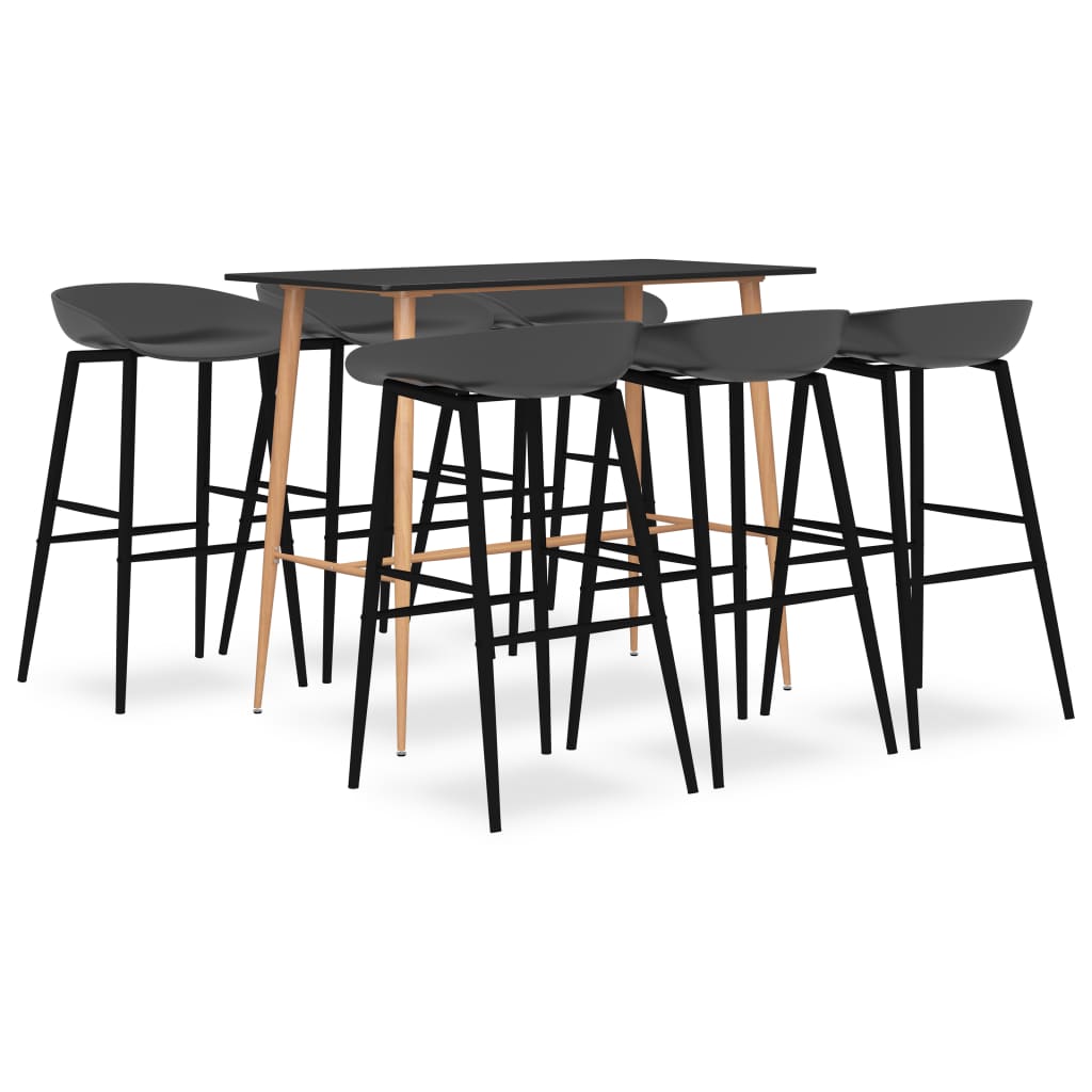 vidaXL 7 Piece Bar Set Black and Grey