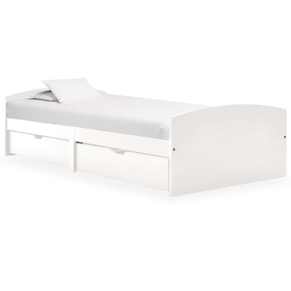 vidaXL Bed Frame with 2 Drawers White Solid Pine Wood 90x200 cm