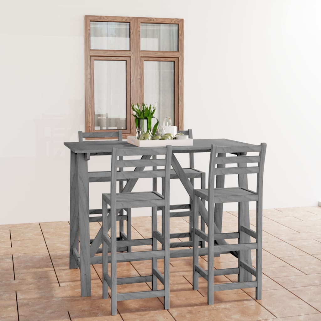 vidaXL 5 Piece Outdoor Bar Set Grey Solid Acacia Wood