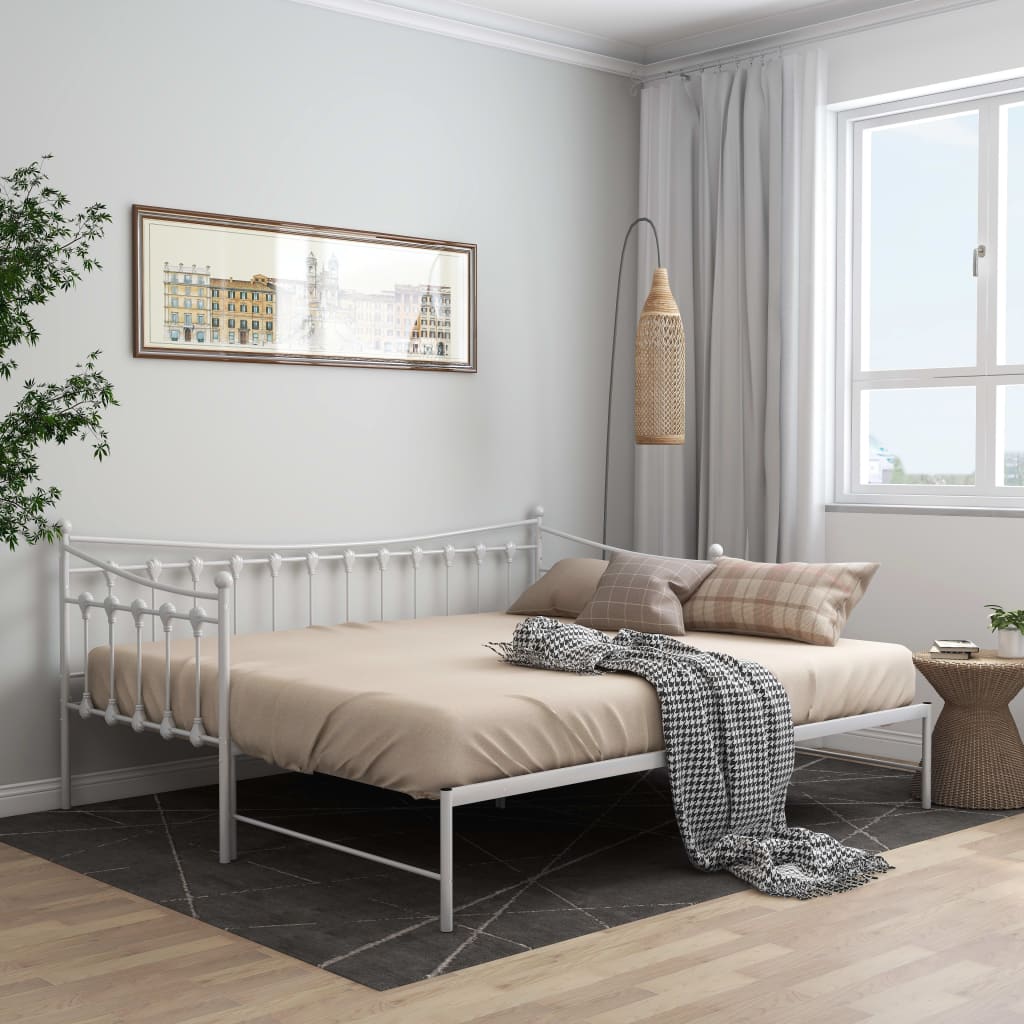 vidaXL Pull-out Sofa Bed Frame White Metal 90x200 cm