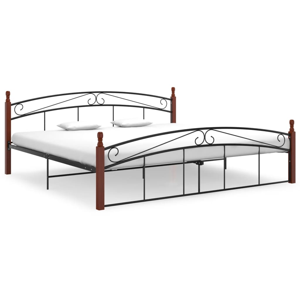 vidaXL Bed Frame Black Metal and Solid Oak Wood 200x200 cm