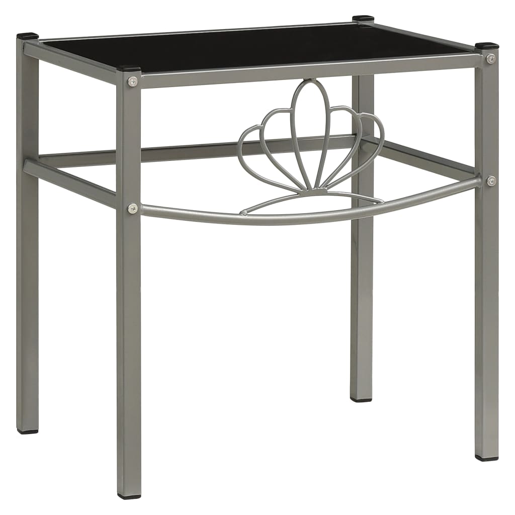 vidaXL Bedside Cabinet Grey and Black 42.5x33x44.5 cm Metal and Glass
