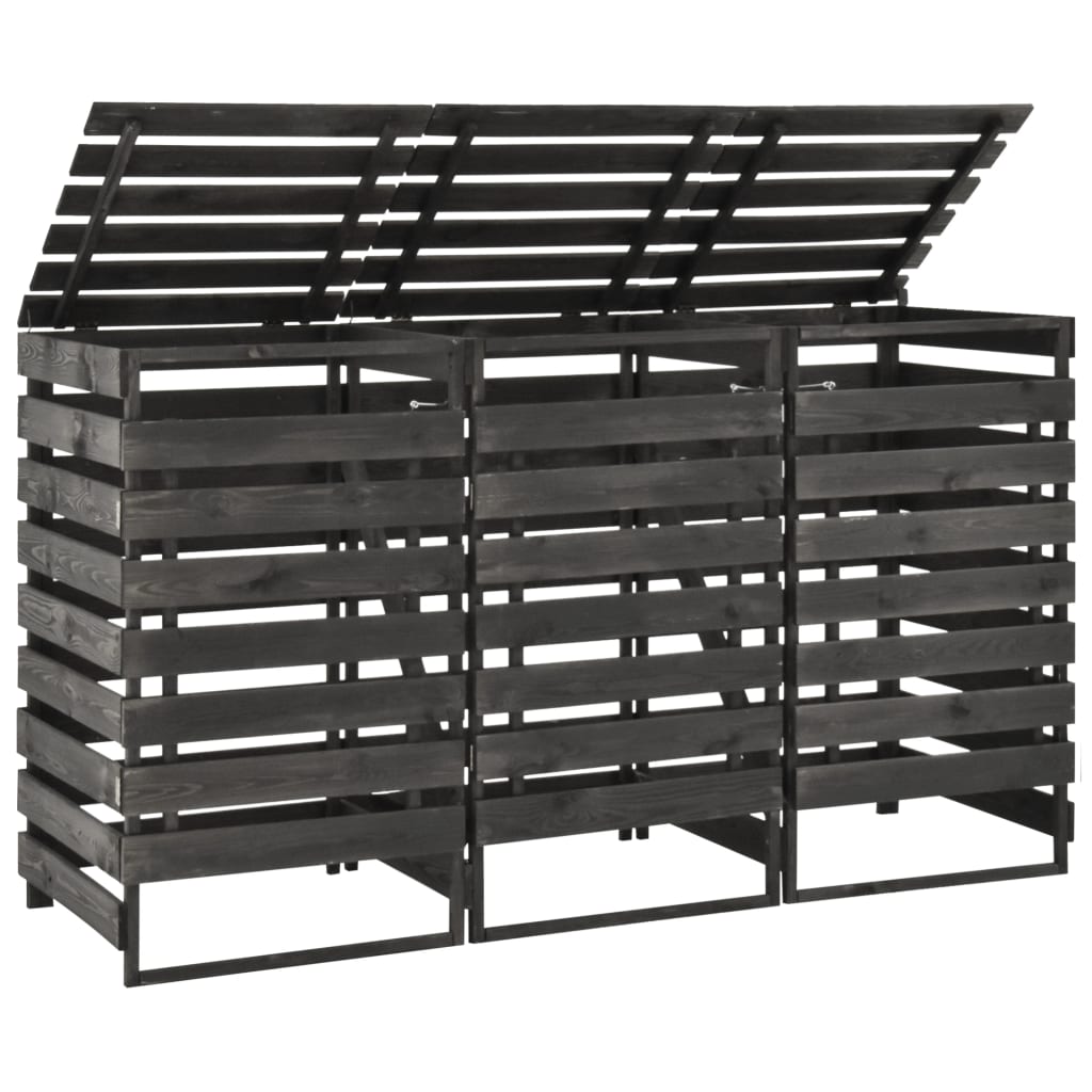 vidaXL Triple Wheelie Bin Shed 210x75x121 cm Painted Solid Pinewood
