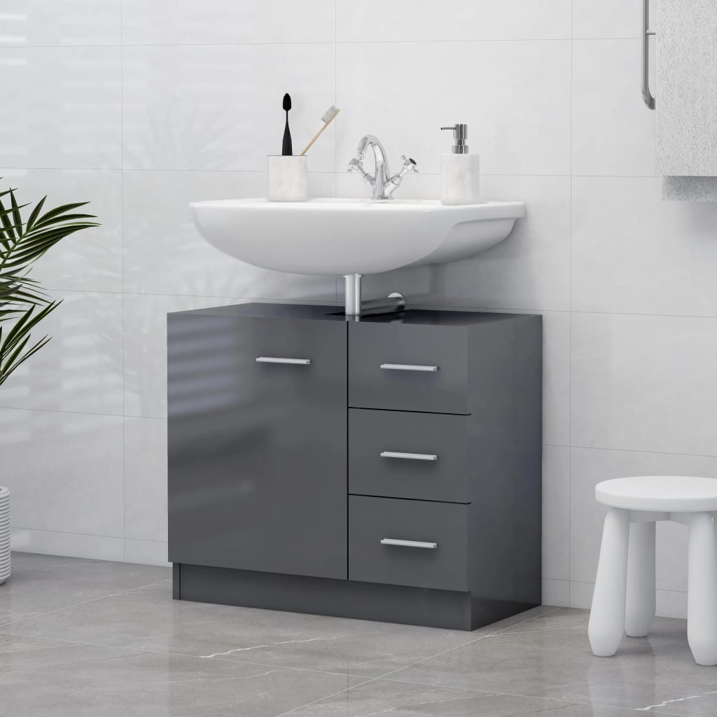 vidaXL Sink Cabinet High Gloss Grey 63x30x54 cm Engineered Wood