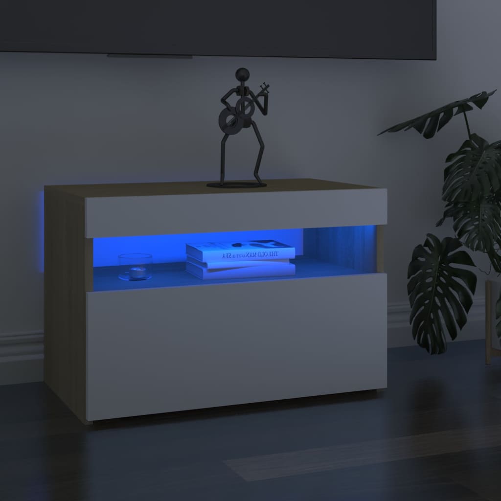 vidaXL TV Cabinets with LED Lights 2 pcs White and Sonoma Oak 60x35x40 cm