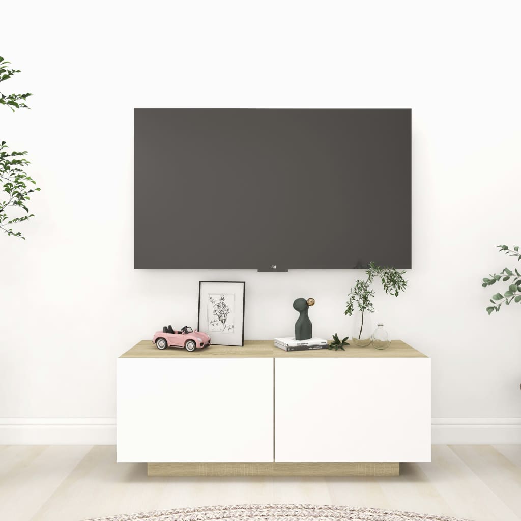 vidaXL TV Cabinet White and Sonoma Oak 100x35x40 cm Engineered Wood