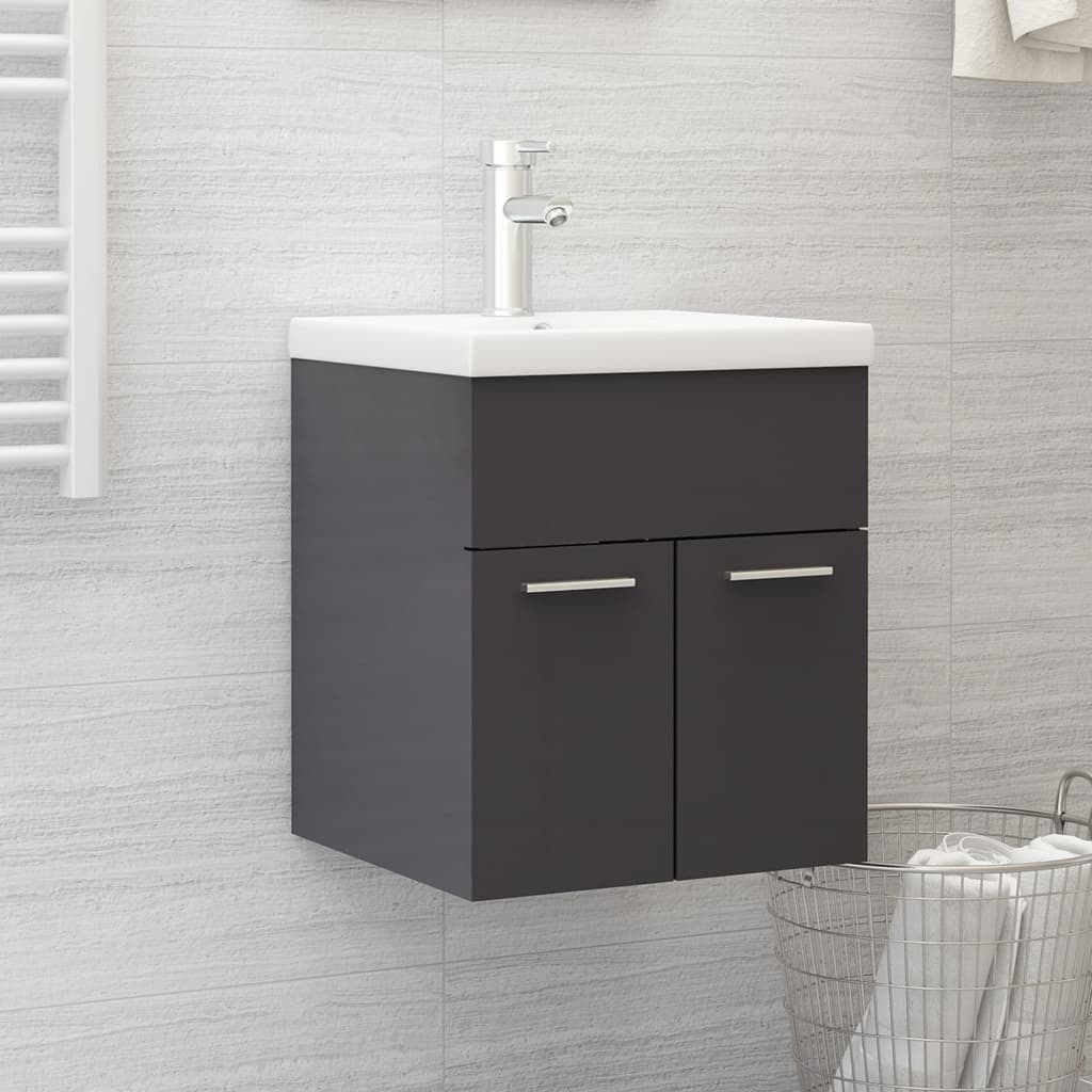 vidaXL Sink Cabinet High Gloss Grey 41x38.5x46 cm Engineered Wood