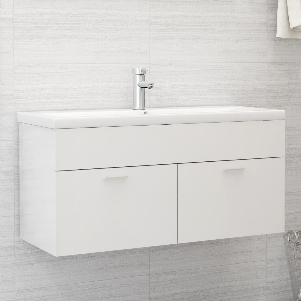 vidaXL Sink Cabinet High Gloss White 100x38.5x46 cm Engineered Wood