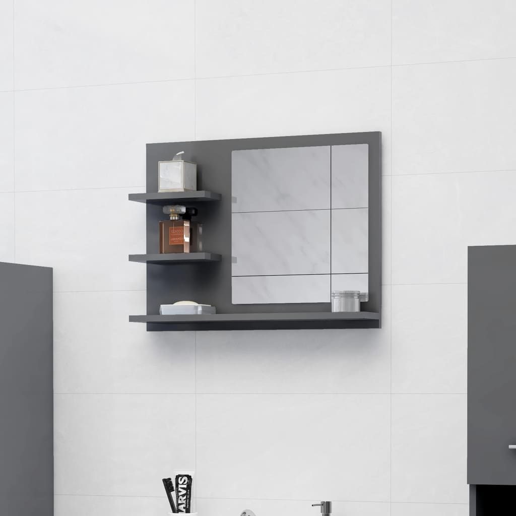 vidaXL Bathroom Mirror High Gloss Grey 60x10.5x45 cm Engineered Wood