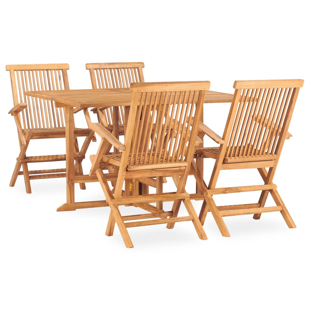 vidaXL 5 Piece Folding Outdoor Dining Set Solid Teak Wood