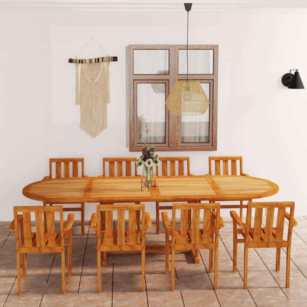 vidaXL 9 Piece Garden Dining Set Solid Teak Wood