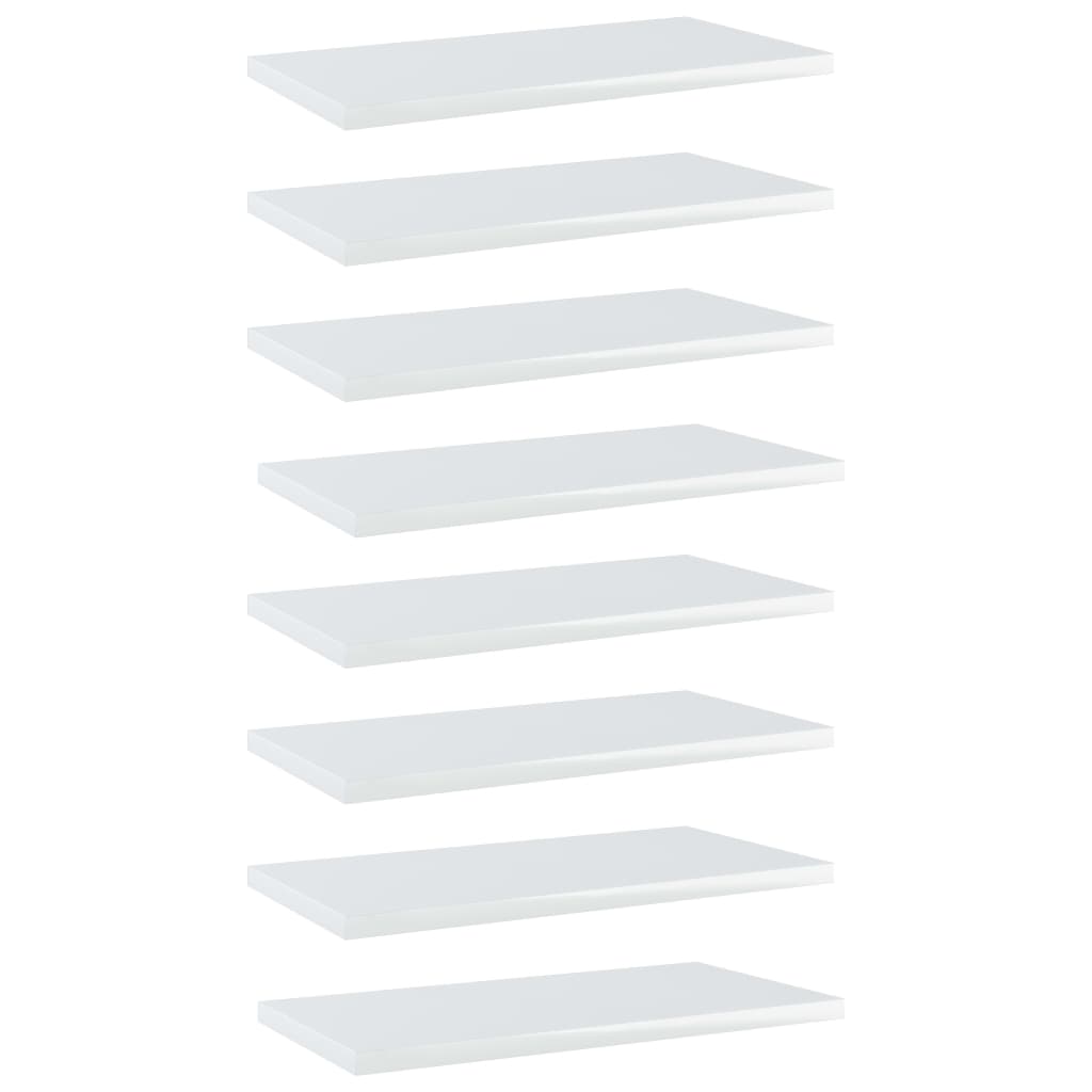 vidaXL Bookshelf Boards 8 pcs High Gloss White 40x20x1.5 cm Engineered Wood