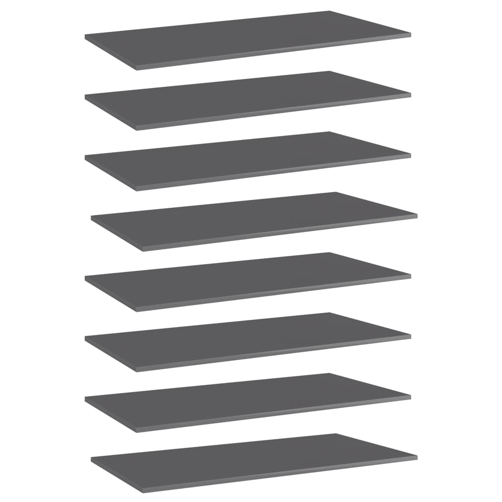 vidaXL Bookshelf Boards 8 pcs High Gloss Grey 80x20x1.5 cm Engineered Wood