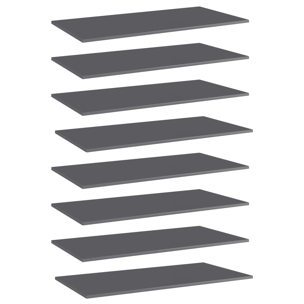 vidaXL Bookshelf Boards 8 pcs High Gloss Grey 80x30x1.5 cm Engineered Wood