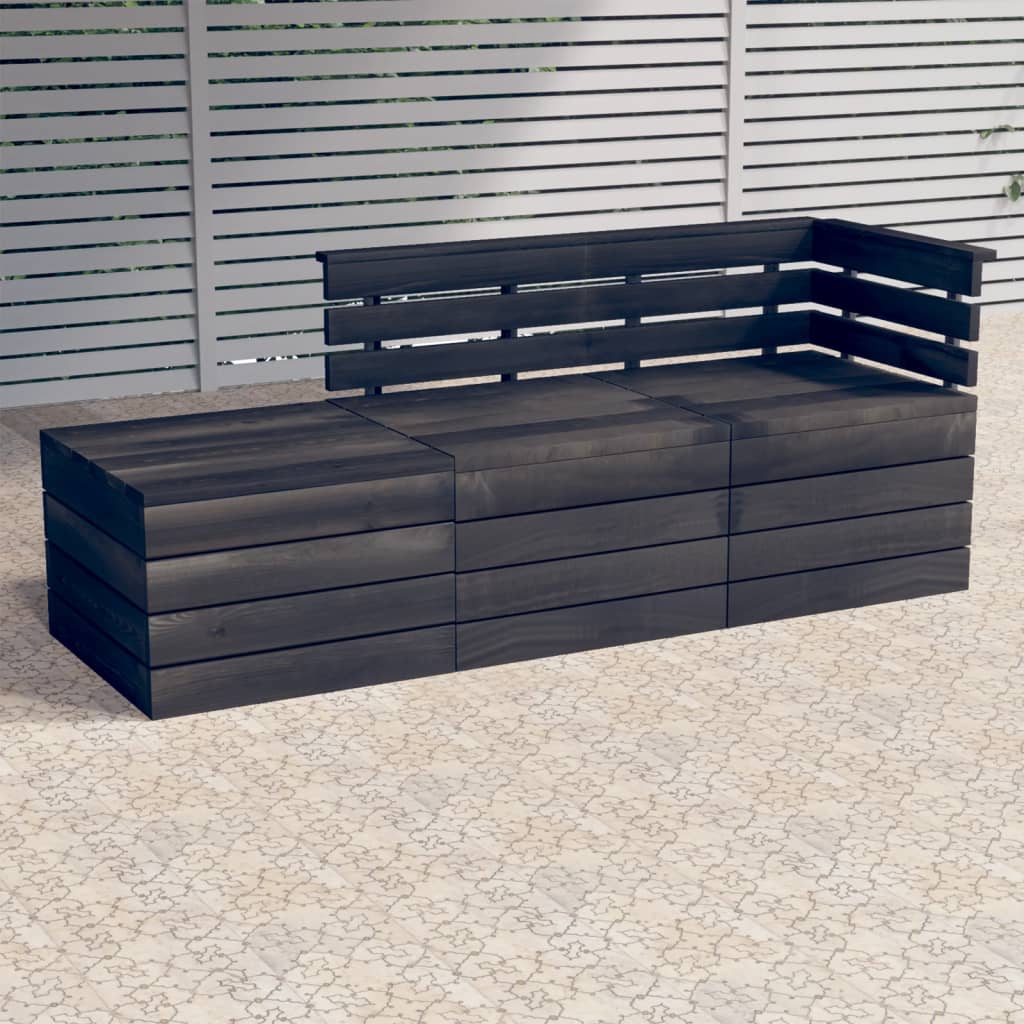 vidaXL 3 Piece Garden Pallet Lounge Set Solid Pinewood Dark Grey