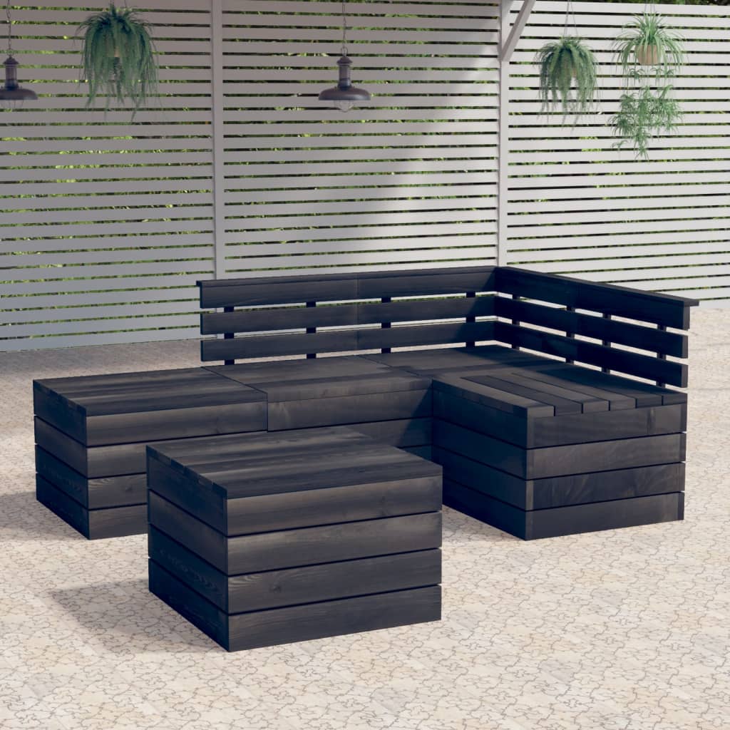 vidaXL 5 Piece Garden Pallet Lounge Set Solid Pinewood Dark Grey
