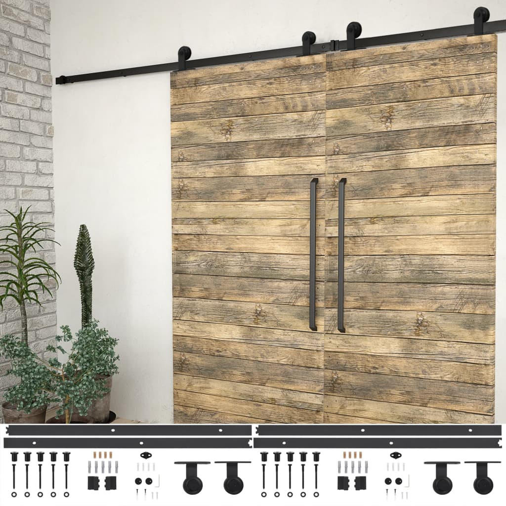 vidaXL Sliding Door Hardware Kits 2 pcs 183 cm Steel Black