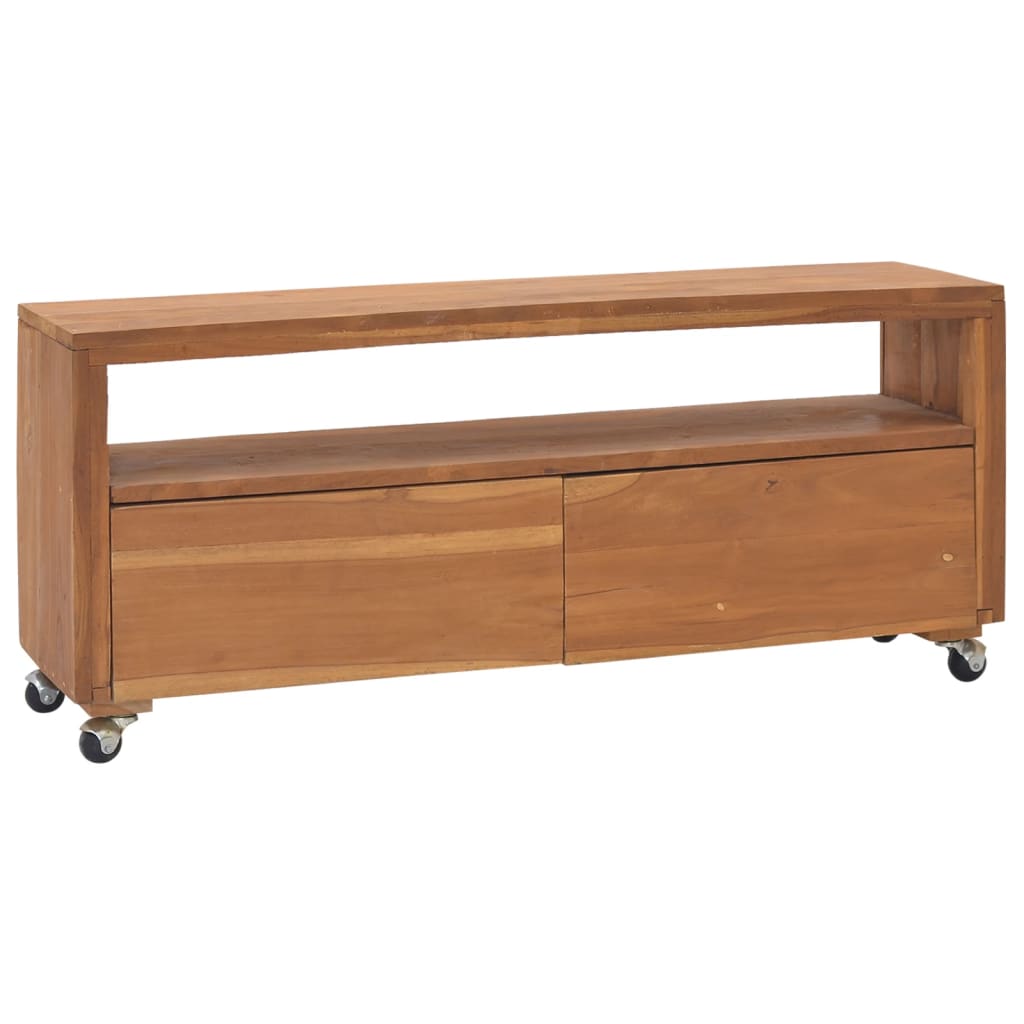 vidaXL TV Cabinet with Wheels 110x30x40 cm Solid Teak Wood