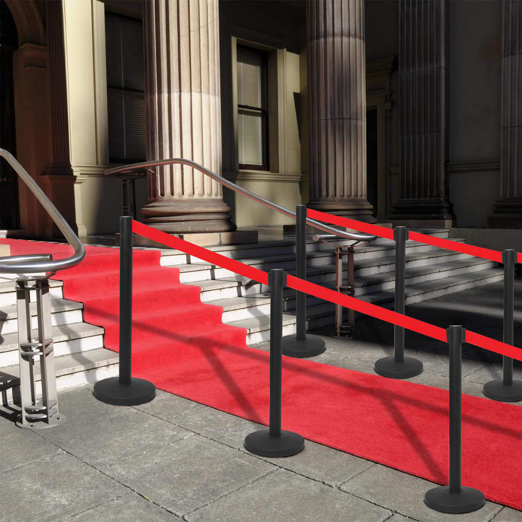 vidaXL Stanchions with Belts 4 pcs Airport Barrier Iron Black