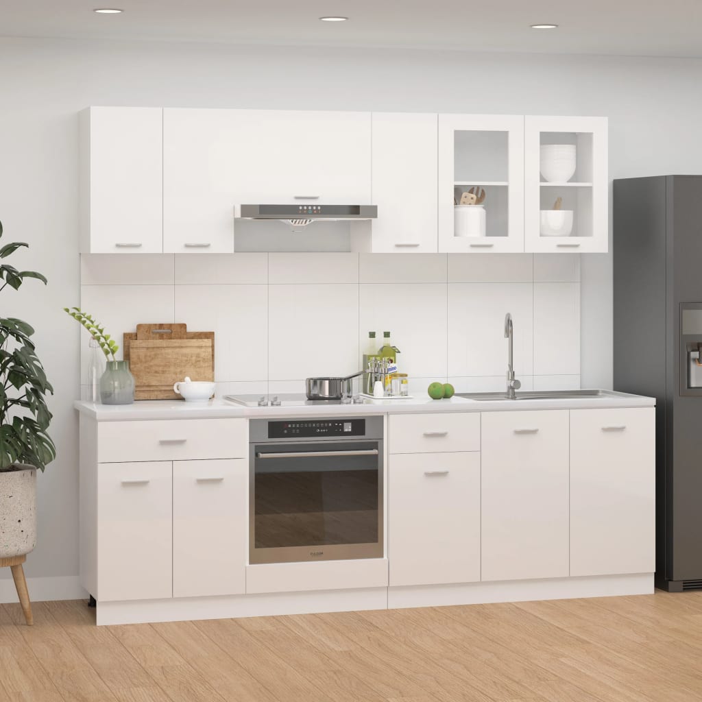 vidaXL 8 Piece Kitchen Cabinet Set High Gloss White Engineered Wood