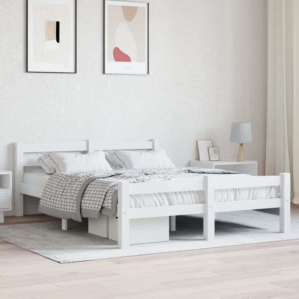 vidaXL Bed Frame White Solid Pinewood 140x200 cm
