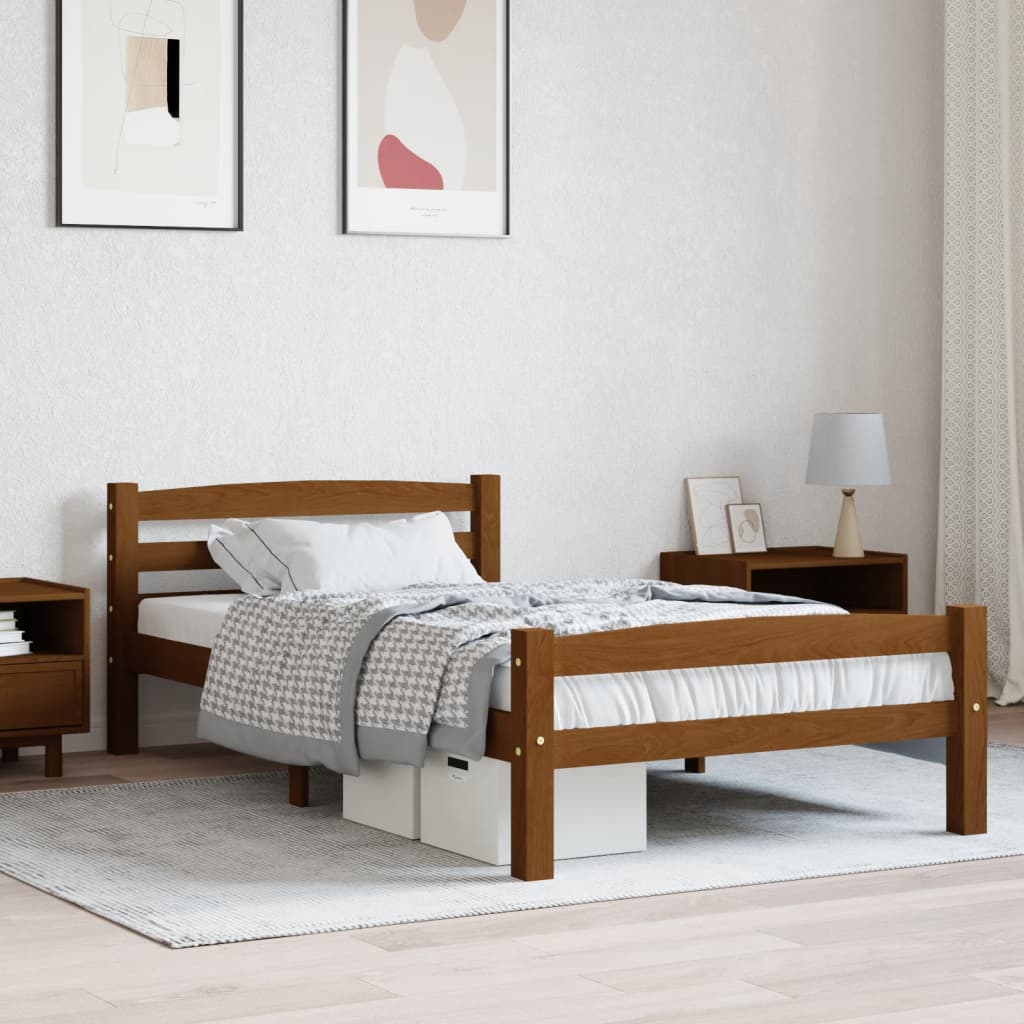 vidaXL Bed Frame Honey Brown Solid Pinewood 90x200 cm