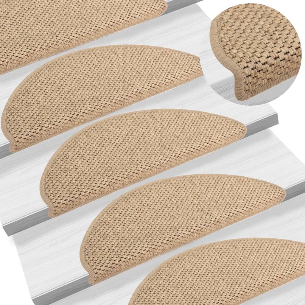 vidaXL Stair Mats Self-adhesive Sisal-Look 15 pcs 65x21x4 cm Sand