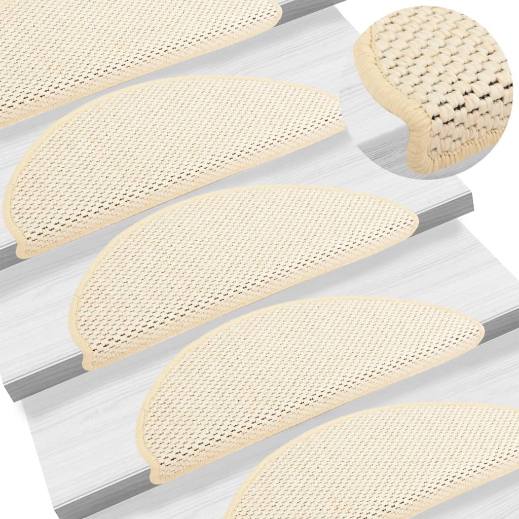 vidaXL Stair Mats Self-adhesive Sisal-Look 15 pcs 65x21x4 cm Cream