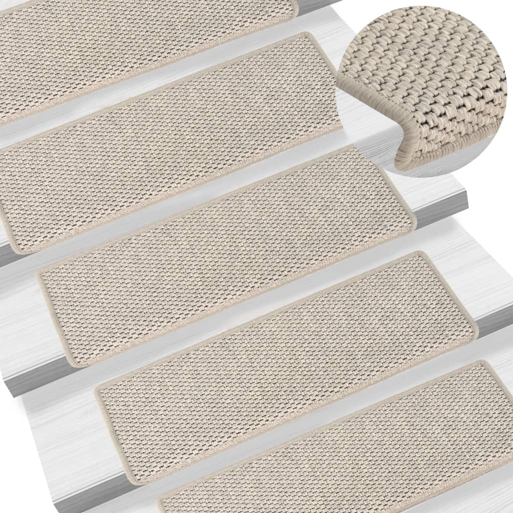 vidaXL Stair Mats Self-adhesive Sisal-Look 15 pcs 65x21x4 cm Silver