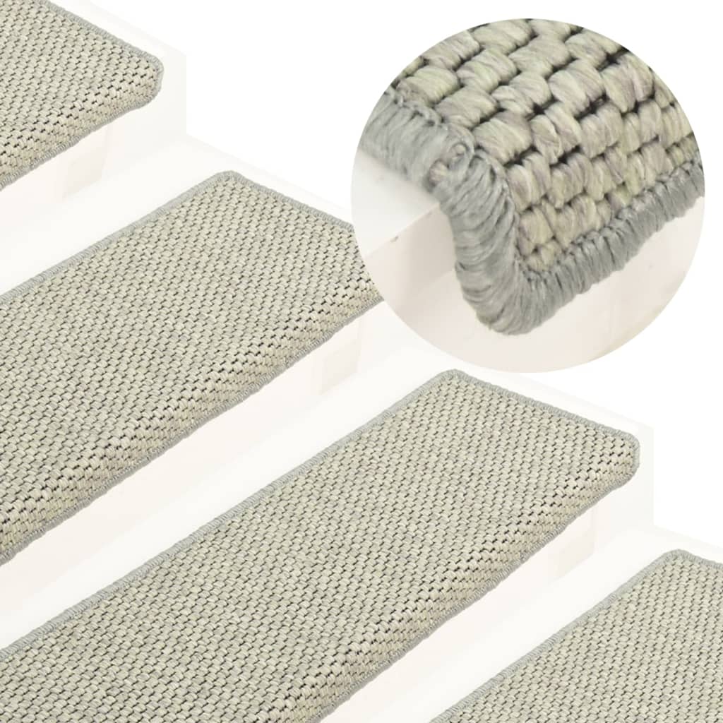 vidaXL Stair Mats Self-adhesive Sisal-Look 15 pcs 65x21x4 cm Grey