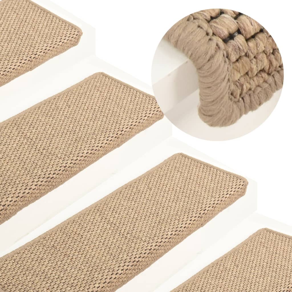 vidaXL Stair Mats Self-adhesive Sisal-Look 15 pcs 65x21x4 cm Sand