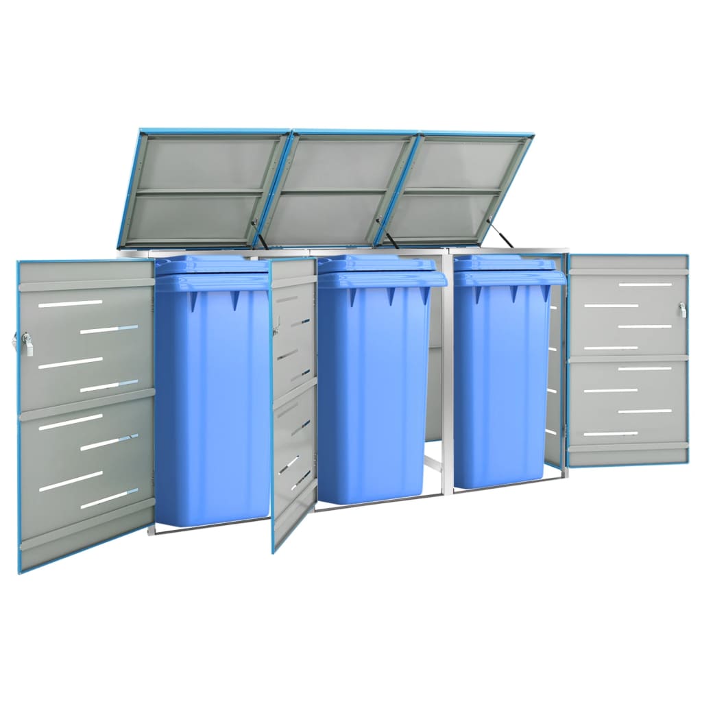 vidaXL Triple Wheelie Bin Shed 207x77.5x115 cm Stainless Steel