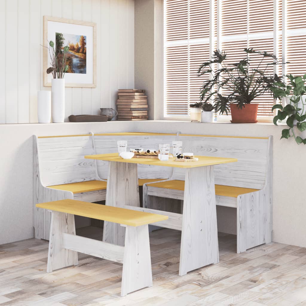 vidaXL Corner Bench 151 cm Solid Wood Pine Honey Brown and White