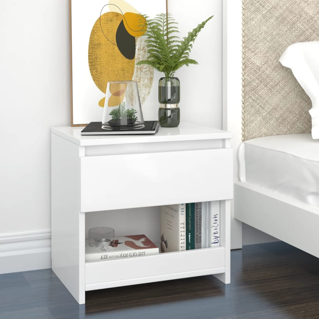 vidaXL Bedside Cabinets 2 pcs High Gloss White 40x30x39 cm Engineered Wood