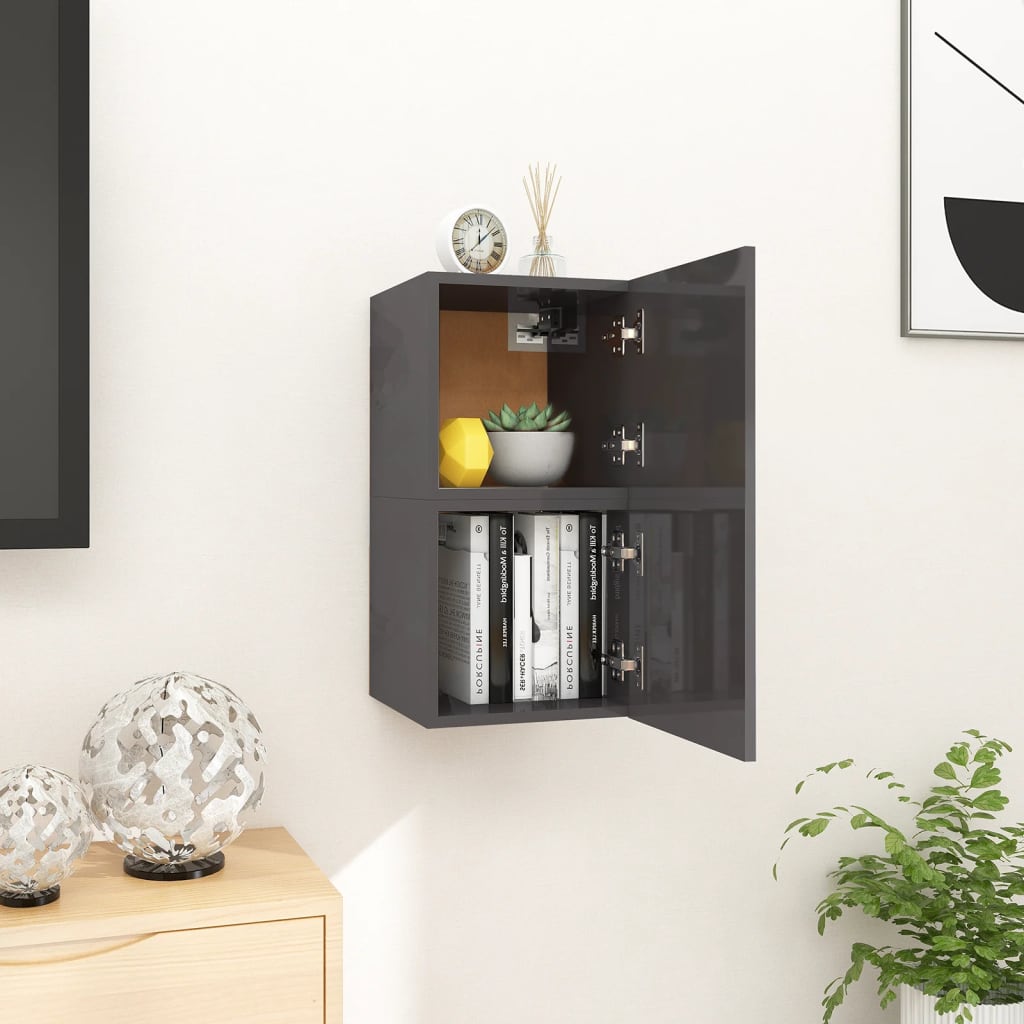 vidaXL Wall Mounted TV Cabinets 2 pcs High Gloss Grey 30.5x30x30 cm