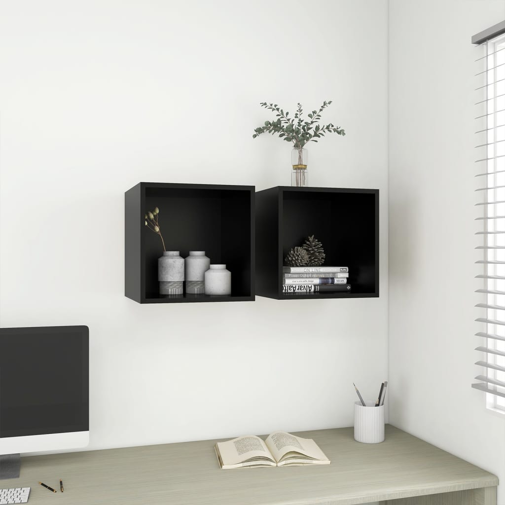 vidaXL Wall Cabinets 2 pcs Black 37x37x37 cm Engineered Wood
