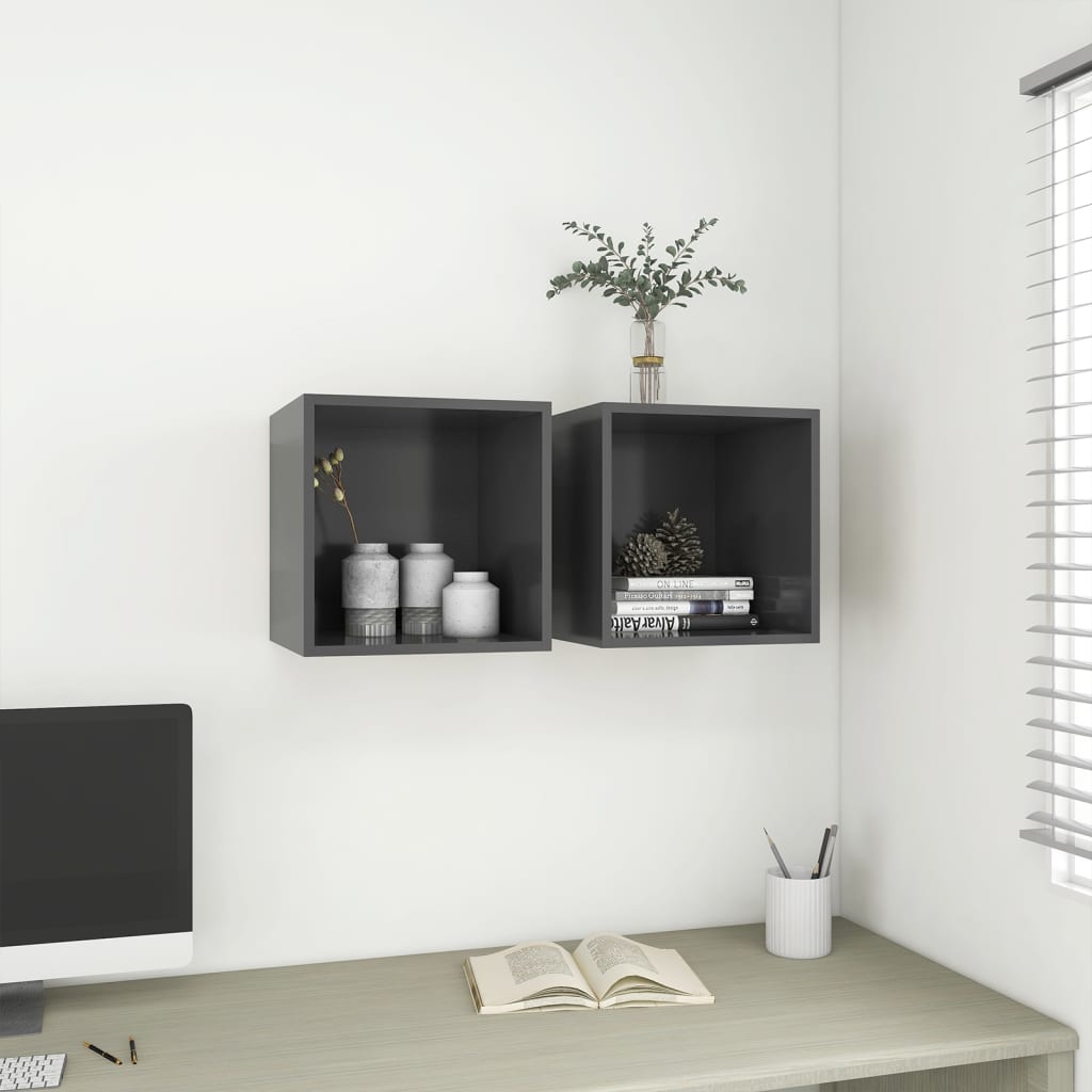 vidaXL Wall Cabinets 2 pcs Grey 37x37x37 cm Engineered Wood
