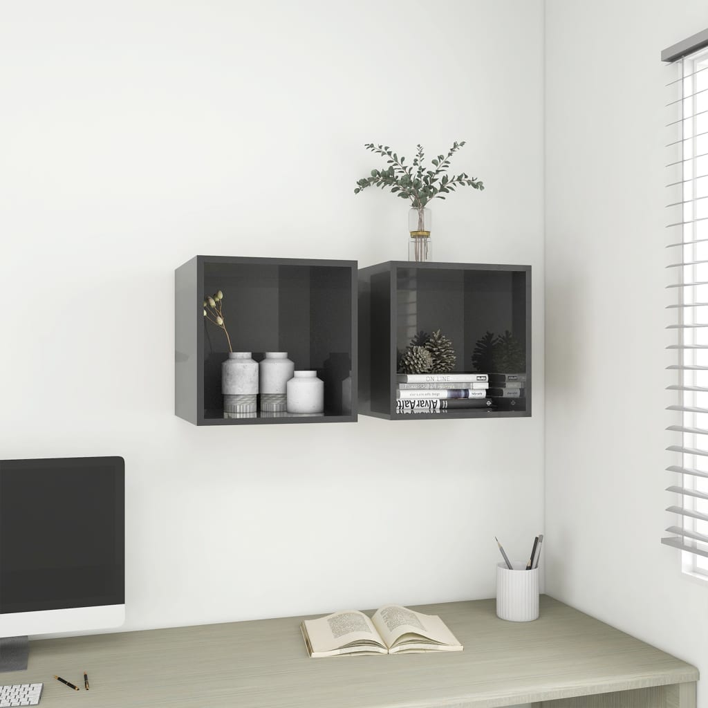 vidaXL Wall Cabinets 2 pcs High Gloss Grey 37x37x37 cm Engineered Wood