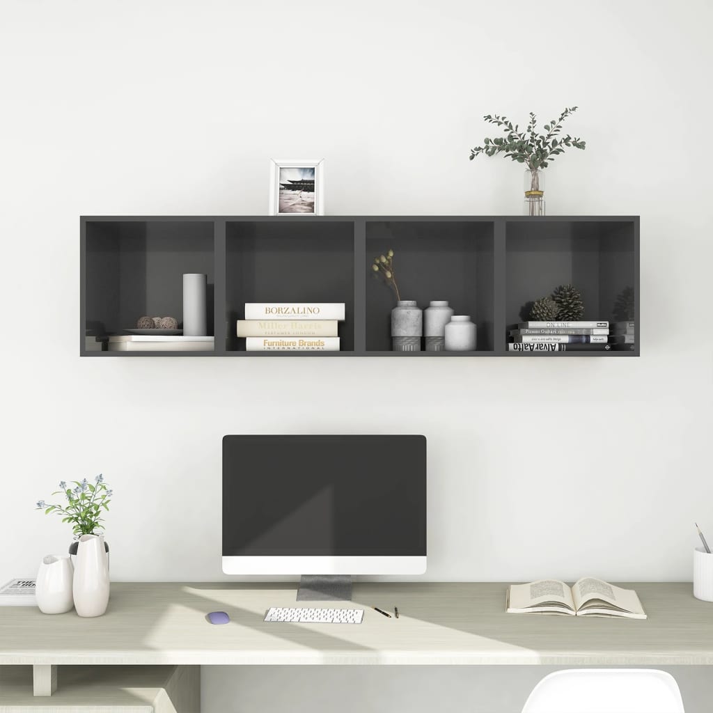 vidaXL Wall Cabinets 4 pcs High Gloss Grey 37x37x37 cm Engineered Wood