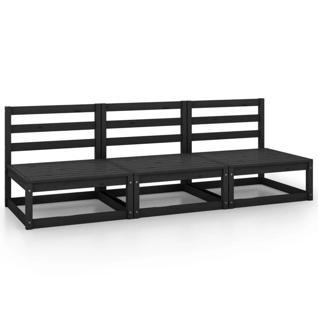 vidaXL Garden Middle Sofas 3 pcs Black Solid Wood Pine
