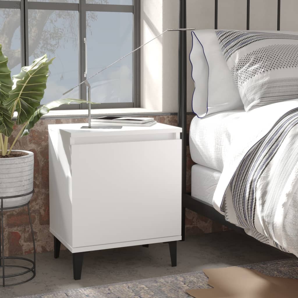 vidaXL Bed Cabinets with Metal Legs 2 pcs White 40x30x50 cm