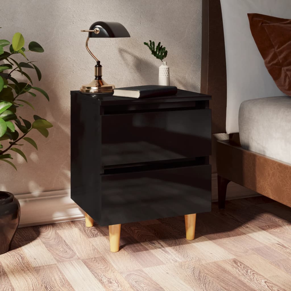 vidaXL Bed Cabinets & Pinewood Legs 2 pcs High Gloss Black 40x35x50cm