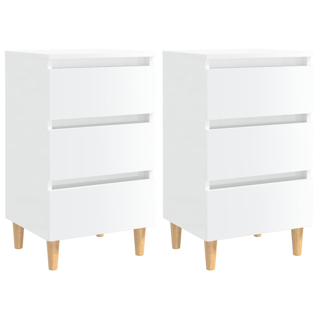 vidaXL Bed Cabinets & Wood Legs 2 pcs High Gloss White 40x35x69cm