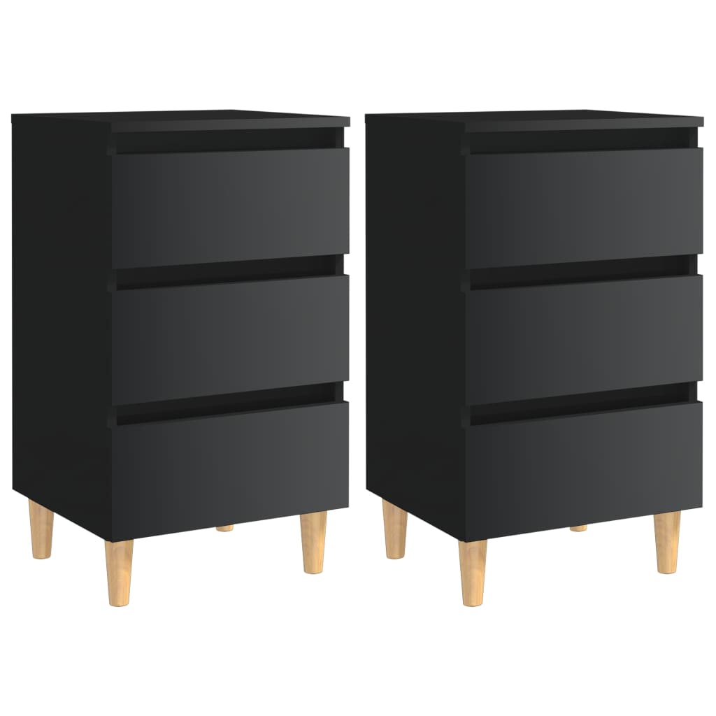 vidaXL Bed Cabinets & Wood Legs 2 pcs High Gloss Black 40x35x69 cm