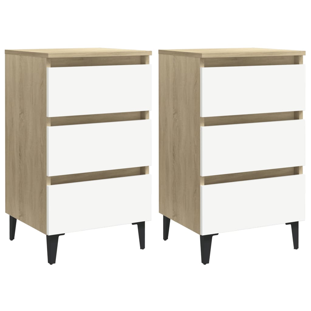 vidaXL Bed Cabinet with Metal Legs 2 pcs White and Sonoma Oak 40x35x69 cm