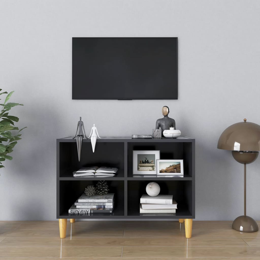 vidaXL TV Cabinet with Solid Wood Legs Grey 69.5x30x50 cm