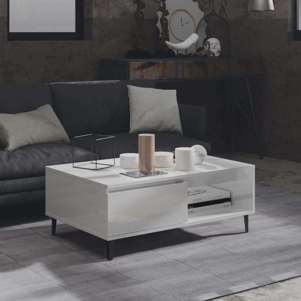 vidaXL Coffee Table High Gloss White 90x60x35 cm Engineered Wood