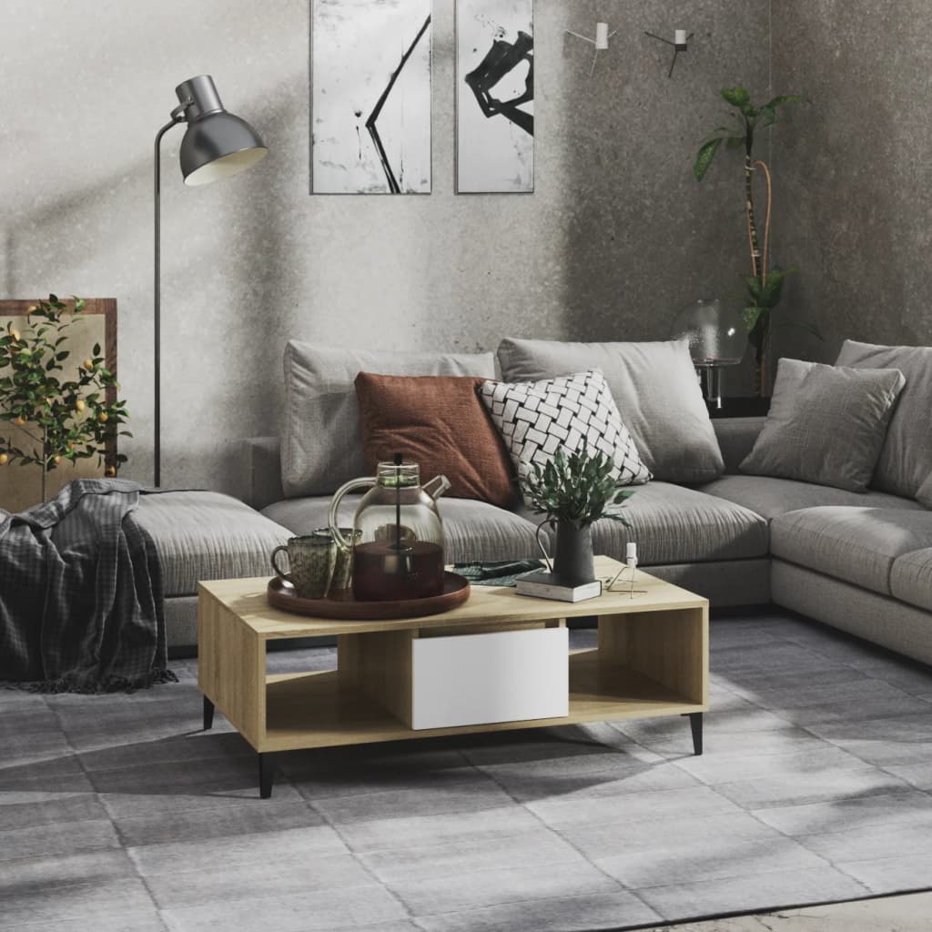 vidaXL Coffee Table White and Sonoma Oak 103.5x60x35 cm Engineered Wood