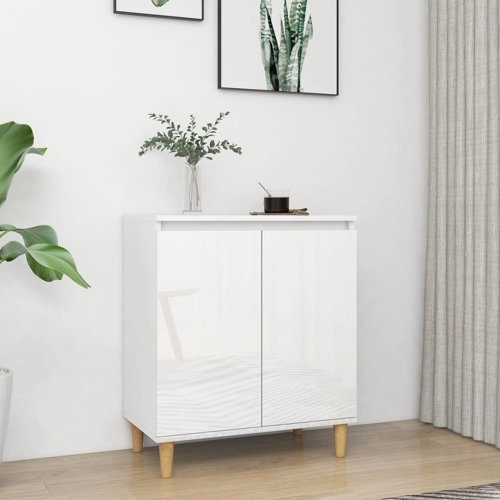 vidaXL Sideboard&Solid Wood Legs High Gloss White 60x35x70cm Engineered Wood