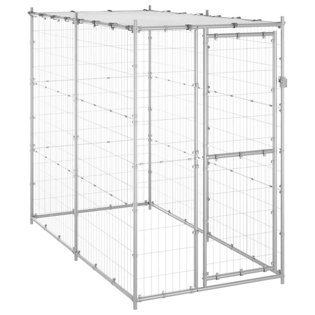 vidaXL Outdoor Dog Kennel Galvanised Steel with Roof 110x220x180 cm